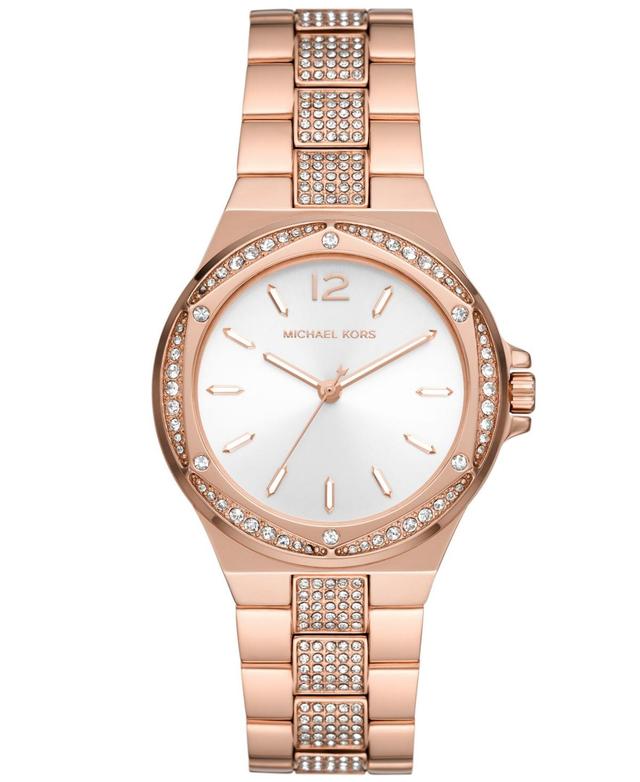 Michael Kors Womens Lennox Three-Hand Silver-Tone Stainless Steel Bracelet Mesh Watch, 37mm Product Image