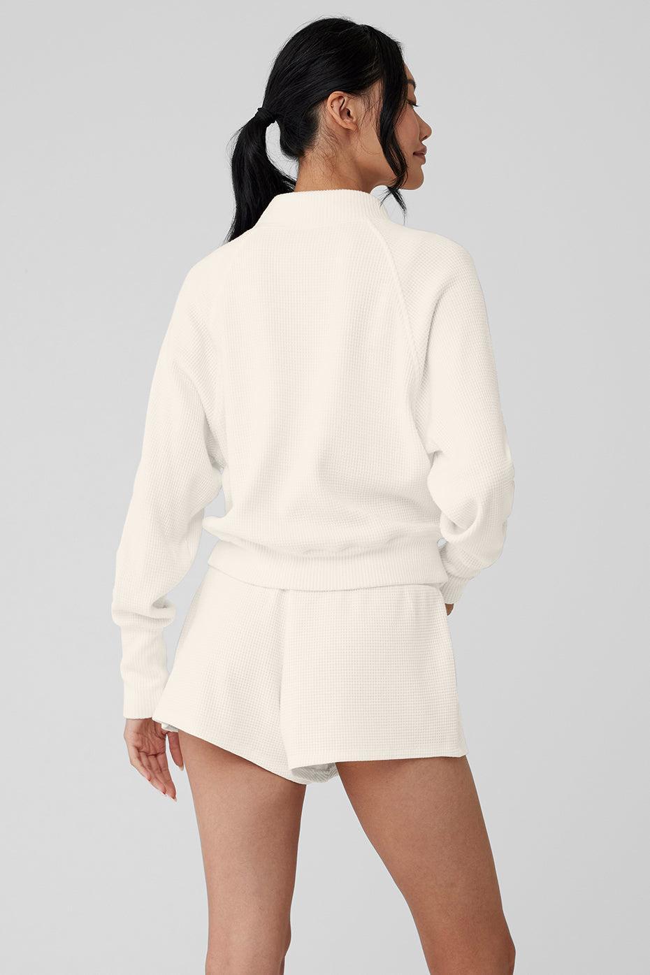 Alo Yoga | Waffle Weekend Escape Mock Neck Long Sleeve Sweatshirt White Product Image