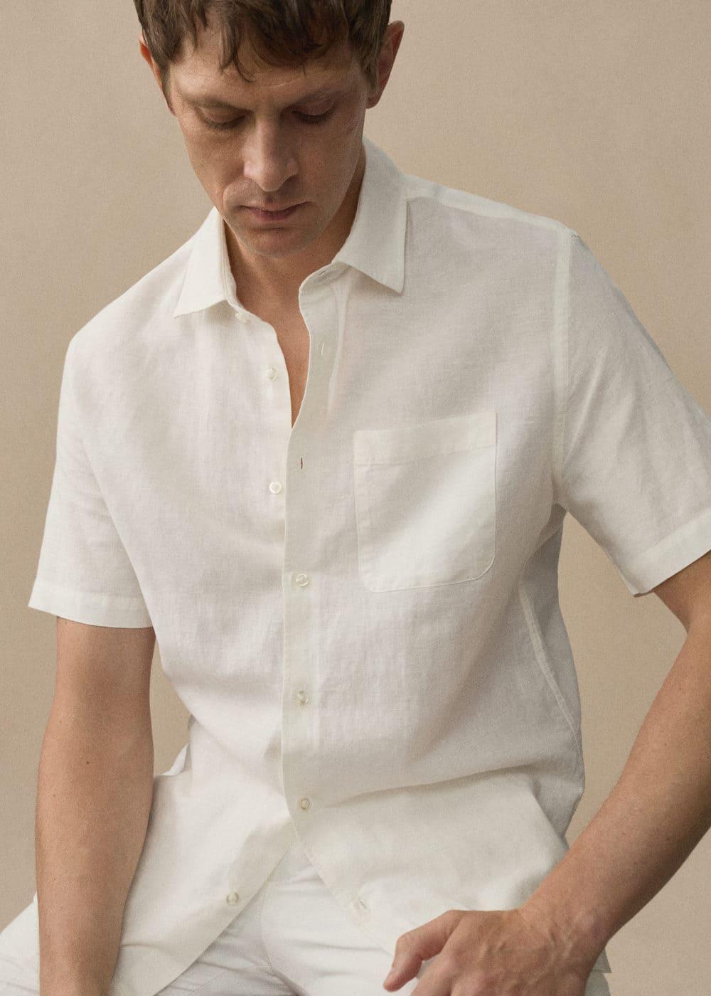 Mango Mens Regular-Fit Linen Short-Sleeved Shirt Product Image