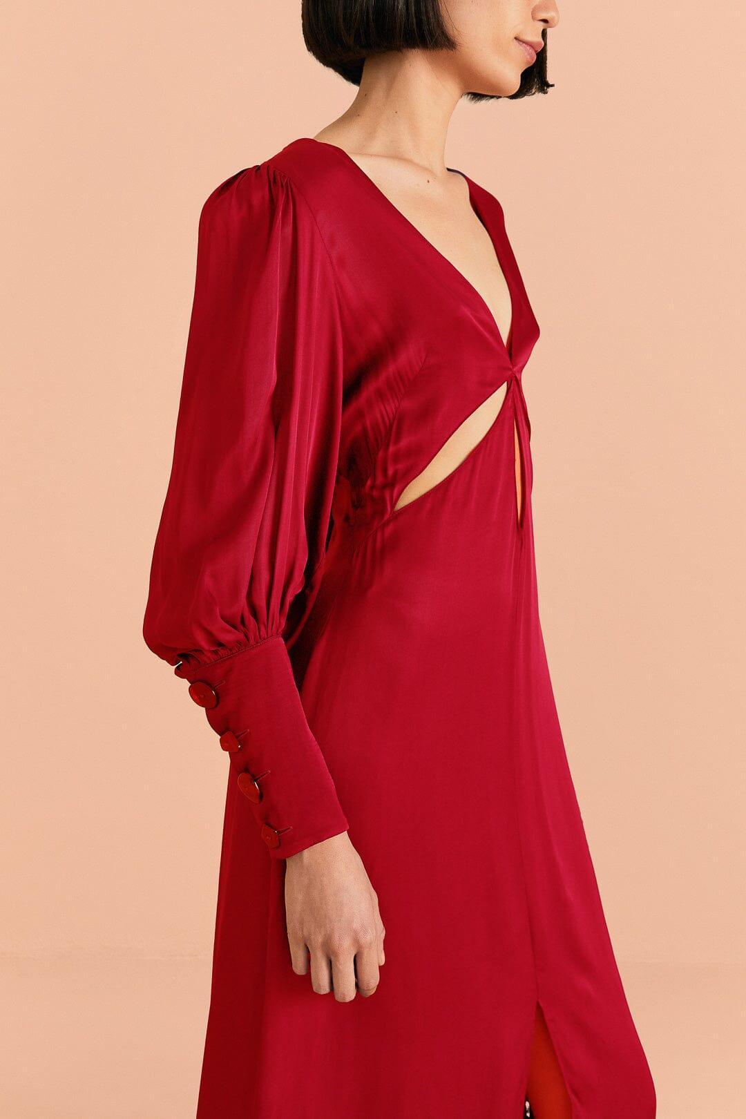 Red Cut Out Long Sleeve Lenzing Ecovero Viscose Maxi Dress, RED / M Product Image