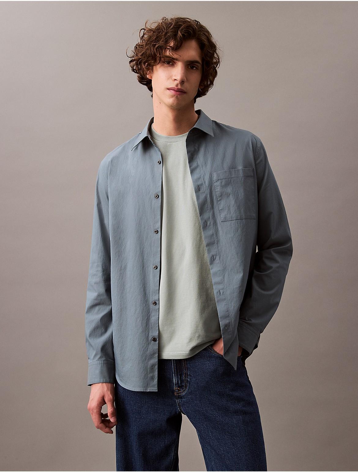 Calvin Klein Mens Cotton Blend Classic Button-Down Shirt - Blue - L Product Image