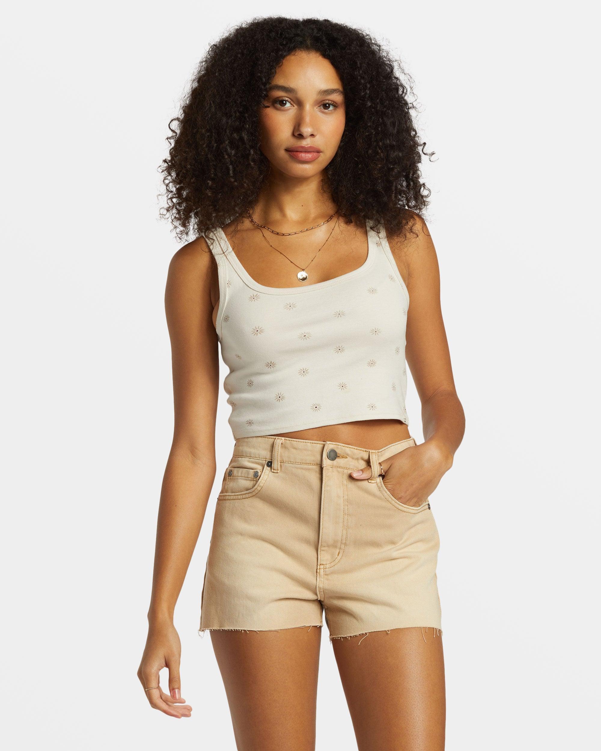 High Tides Denim Shorts - Khaki Female Product Image