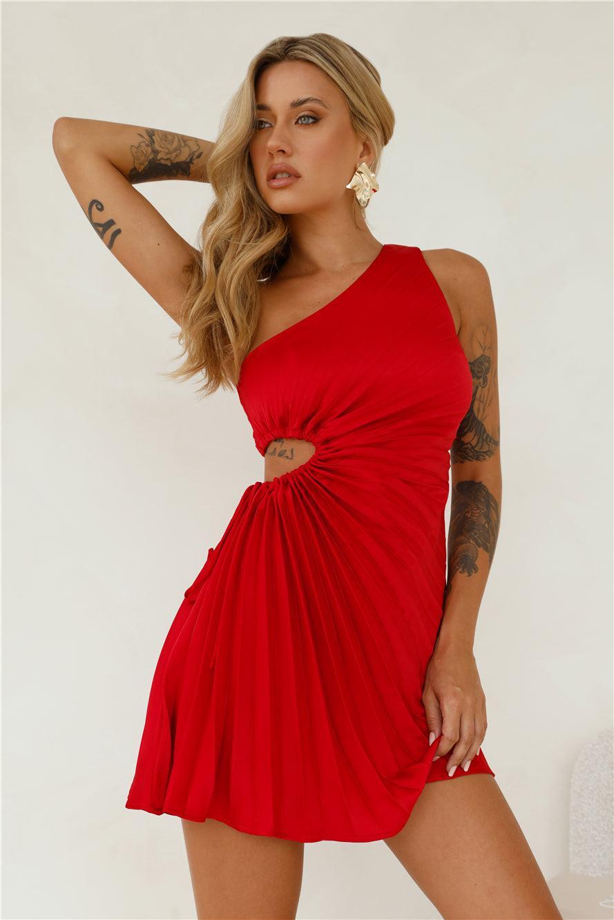 Full Of Wonder One Shoulder Mini Dress Red Product Image