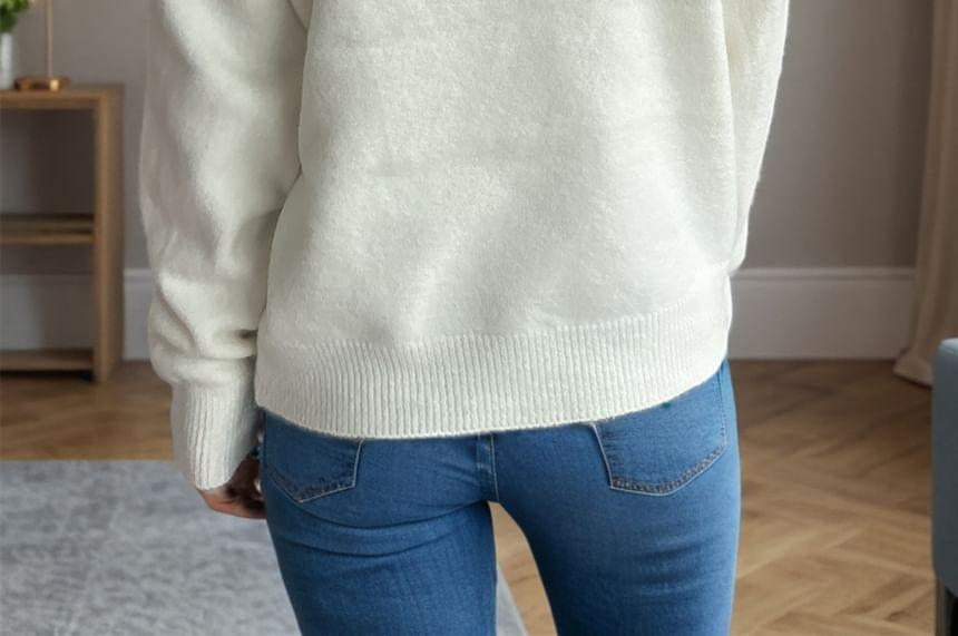 V-Neck Plain Sweater Product Image