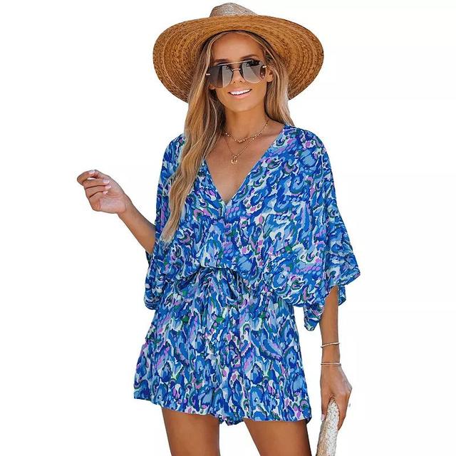 Womens CUPSHE Abstract Print Drawstring Romper Product Image