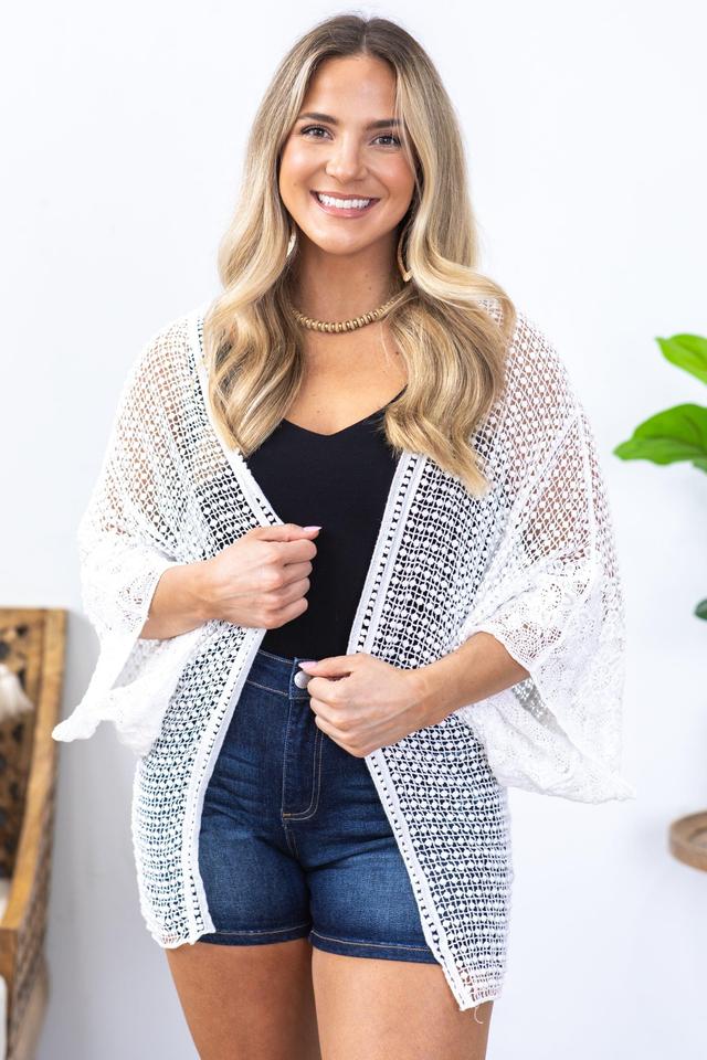 White Lightweight Crochet Cardigan Product Image