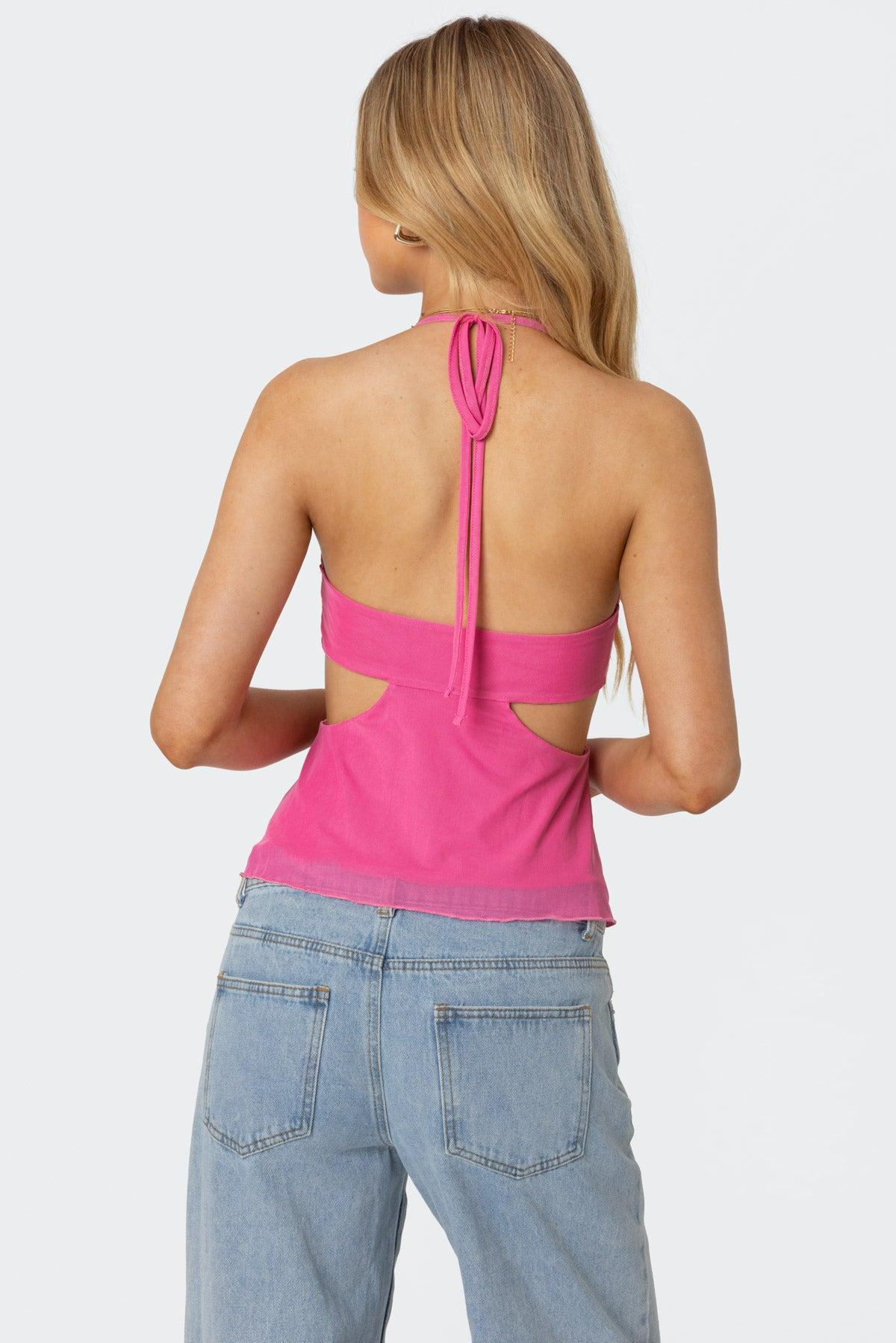 Duo Cutout Mesh Halter Top Product Image