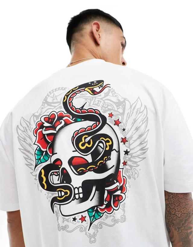 ASOS DESIGN oversized T-shirt in white with skull & snake back print Product Image