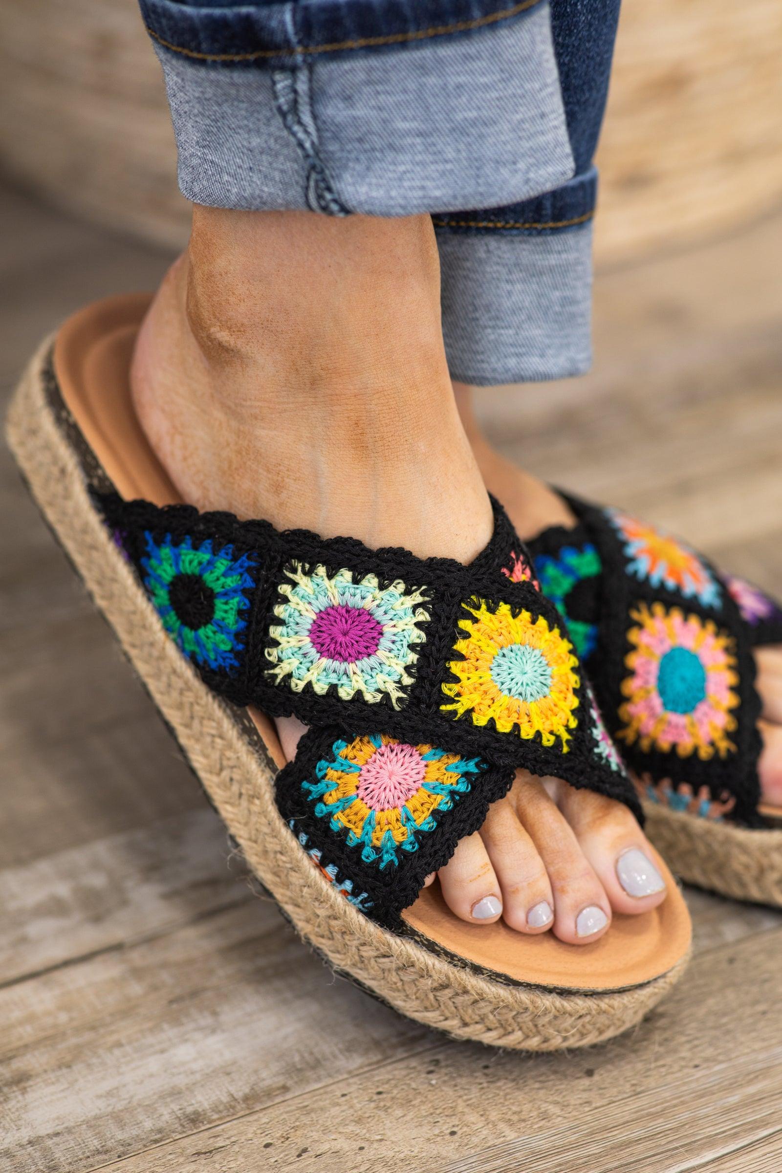 Black Multicolor Crochet Platform Sandal Product Image