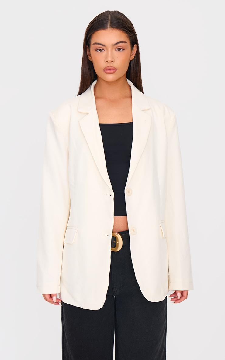 Ecru Seam Detail Structured Oversized Blazer Product Image