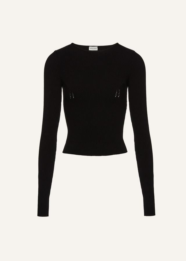 Sculpted rib knit top in black Product Image