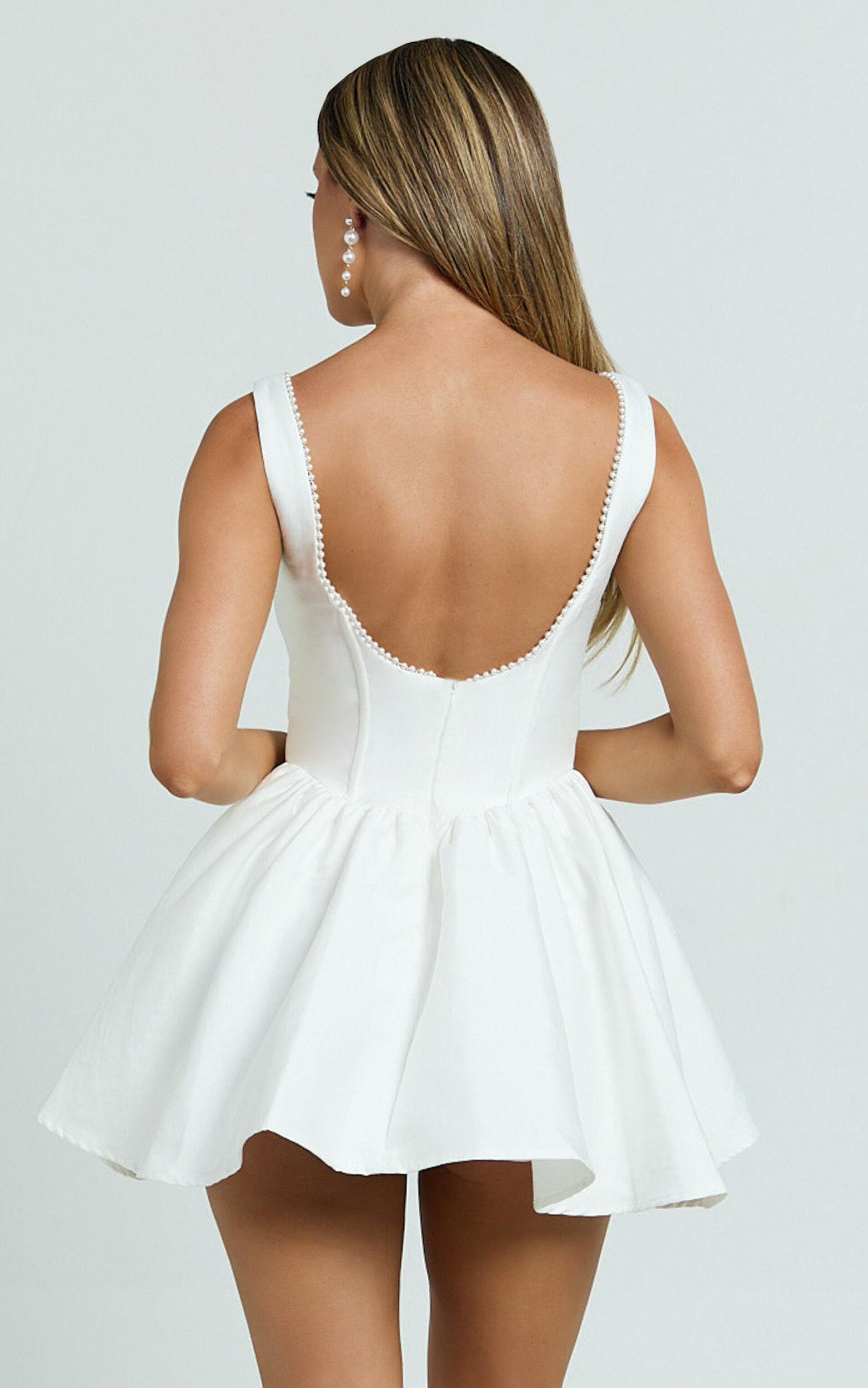 Kaitlyn Mini Dress - Corset Front Gathered Dress in Ivory Product Image