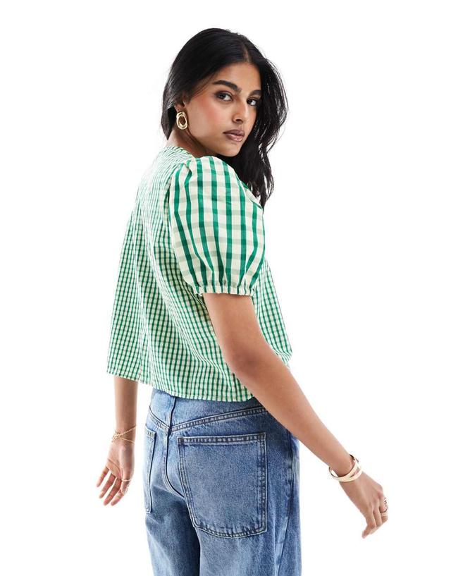 ONLY gingham front tie detail top in green  Product Image