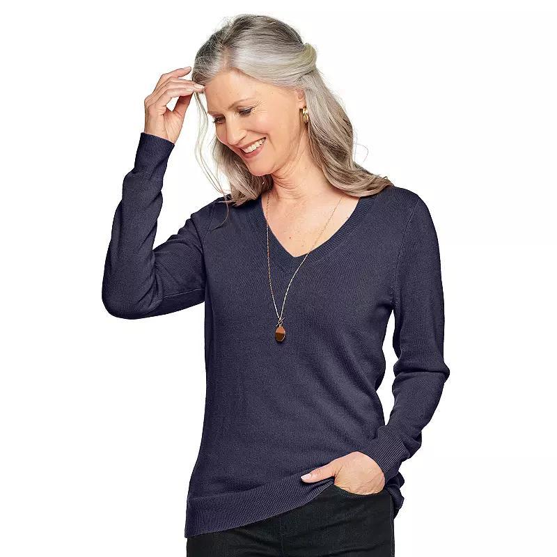 Petite Croft & Barrow The Extra Soft V-Neck Sweater, Womens Blue Product Image