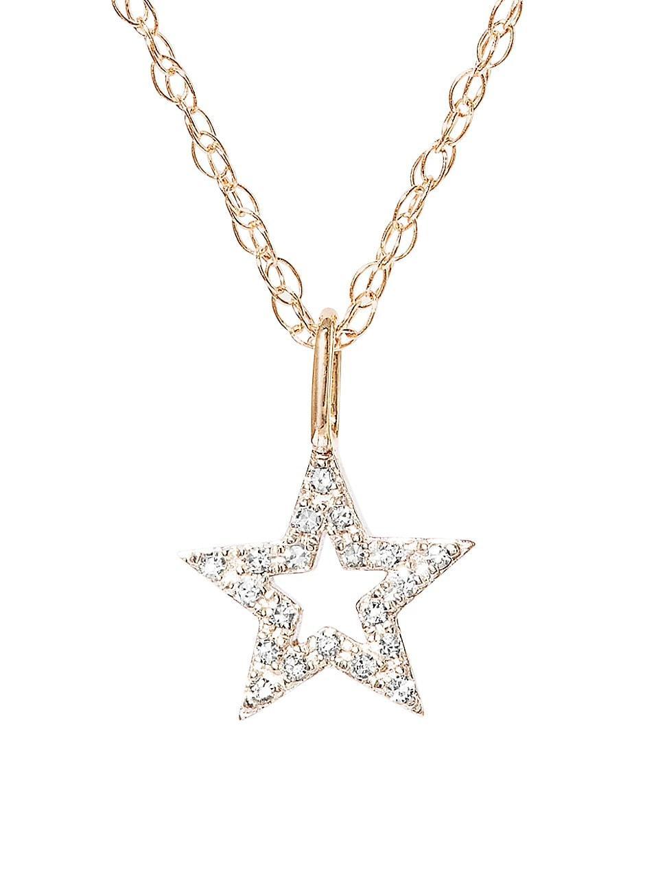 Womens 10K Yellow Gold & Diamond Star Pendant Necklace Product Image