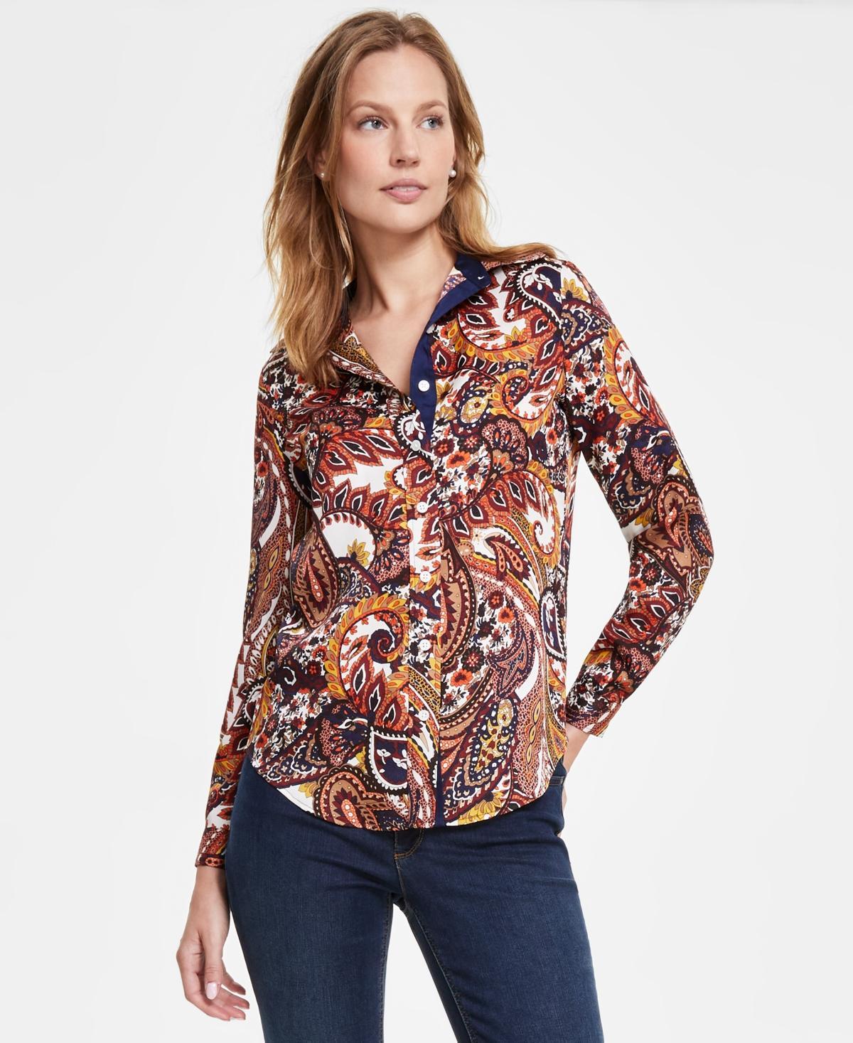 Jones New York Womens Printed Relaxed Utility Blouse Product Image