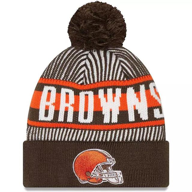 Mens New Era Brown Cleveland Browns Striped Cuffed Knit Hat with Pom Product Image