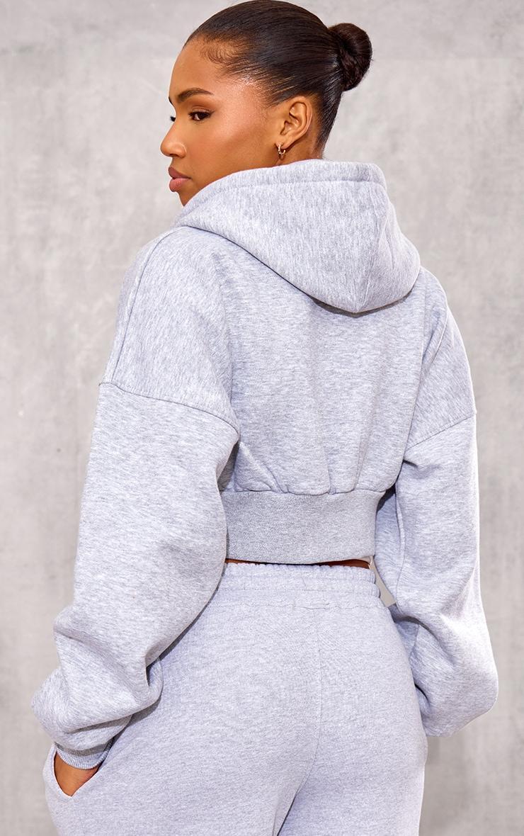 Grey Zip Up Pocket Detail Cropped Hoodie Product Image