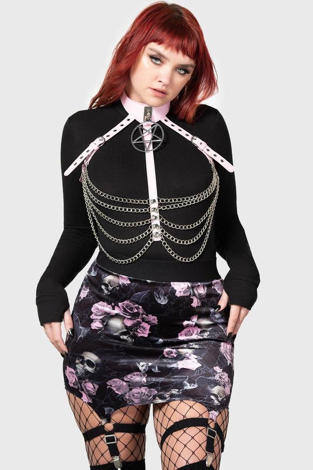 Cassandra Velvet Mini Skirt [BLACK/PINK] Female Product Image