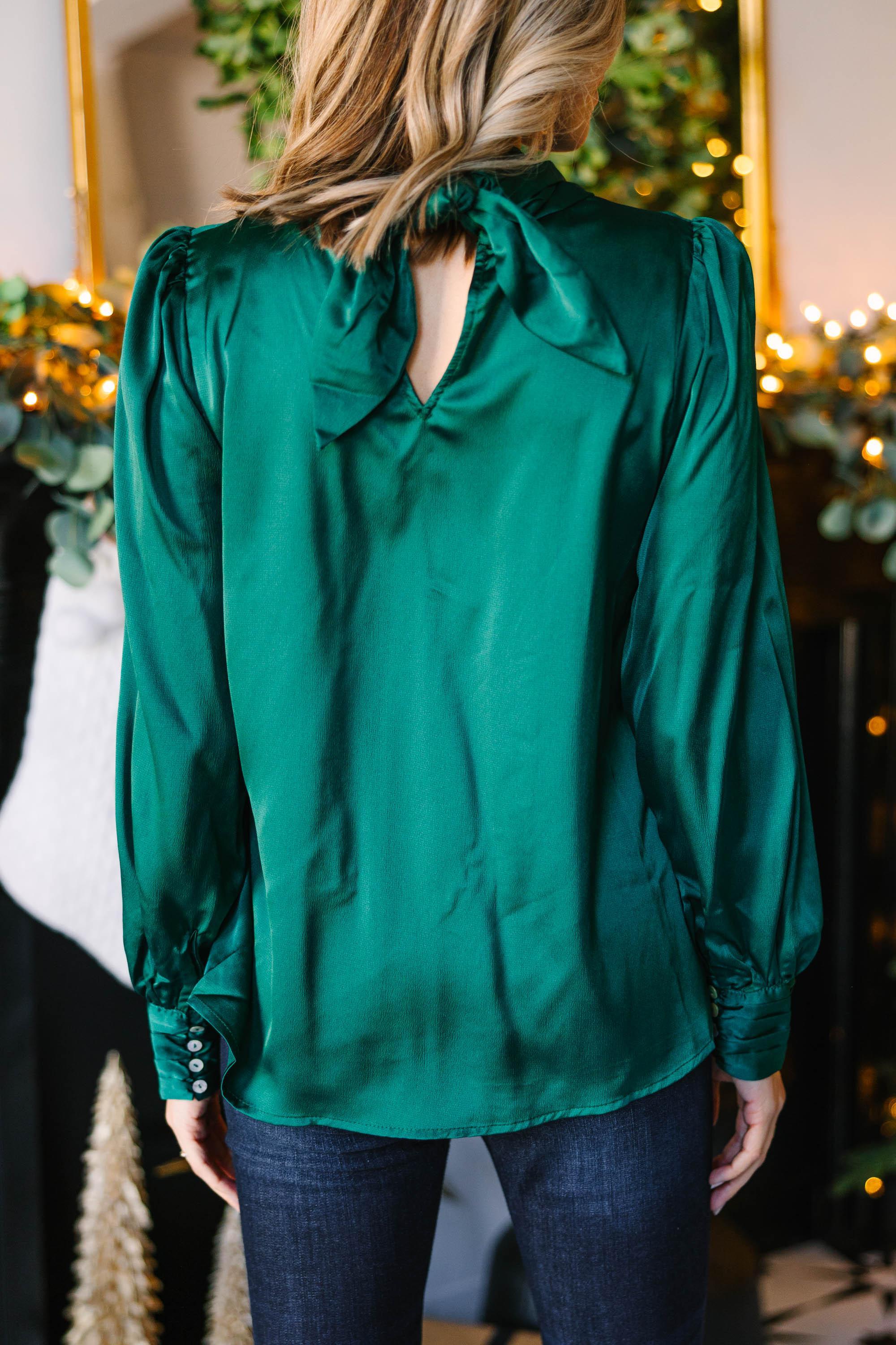 Filled With Love Hunter Green Satin Blouse Female Product Image