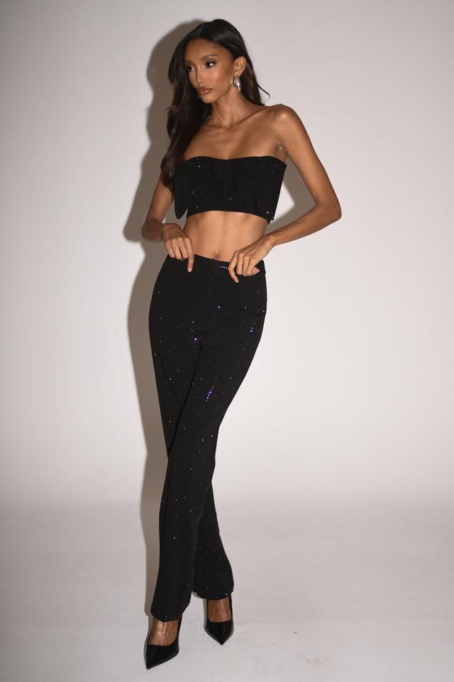 Katie Diamante Bow Crop Top - Black Product Image