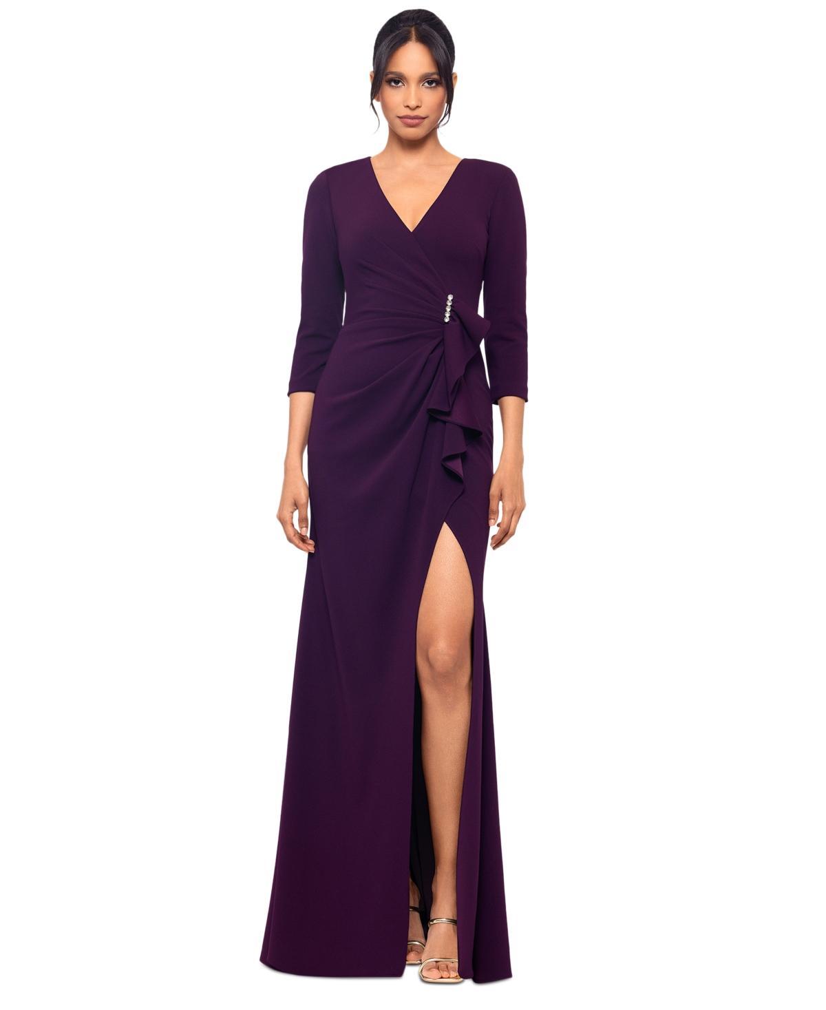 Betsy & Adam Womens High-Slit Ruffled Evening Gown Product Image