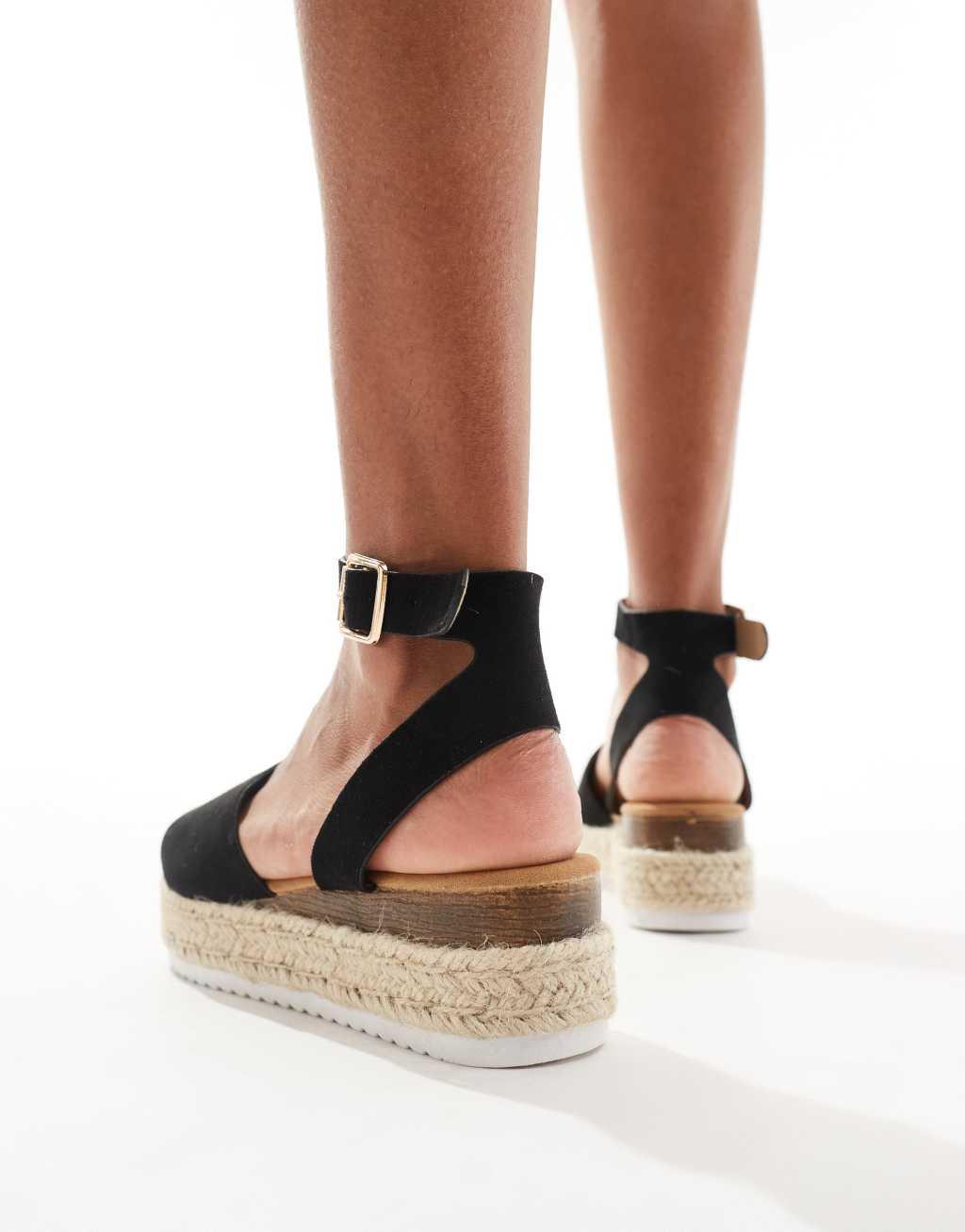 Truffle Collection flatform espadrilles in black Product Image