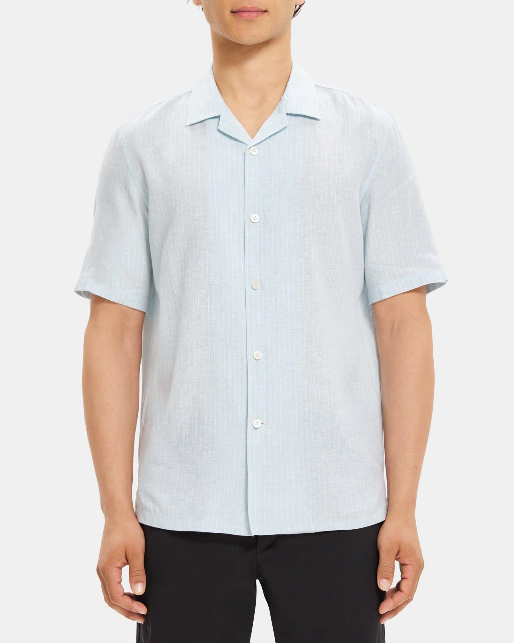 Short-Sleeve Camp Shirt in Striped Linen-Tencel product image