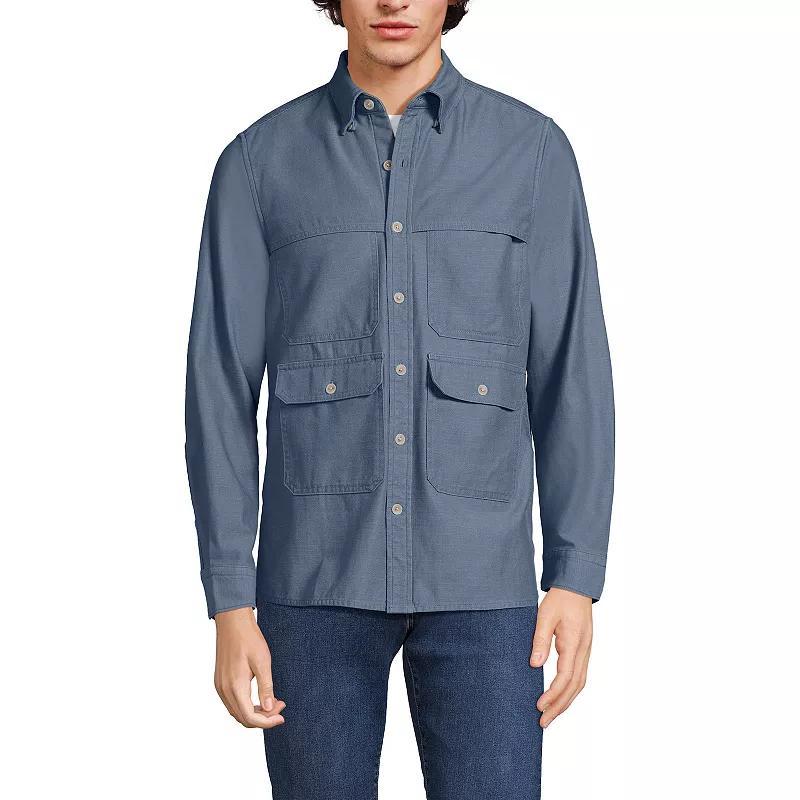 Mens Lands End Textured Twill Utility Long Sleeve Shirt Product Image