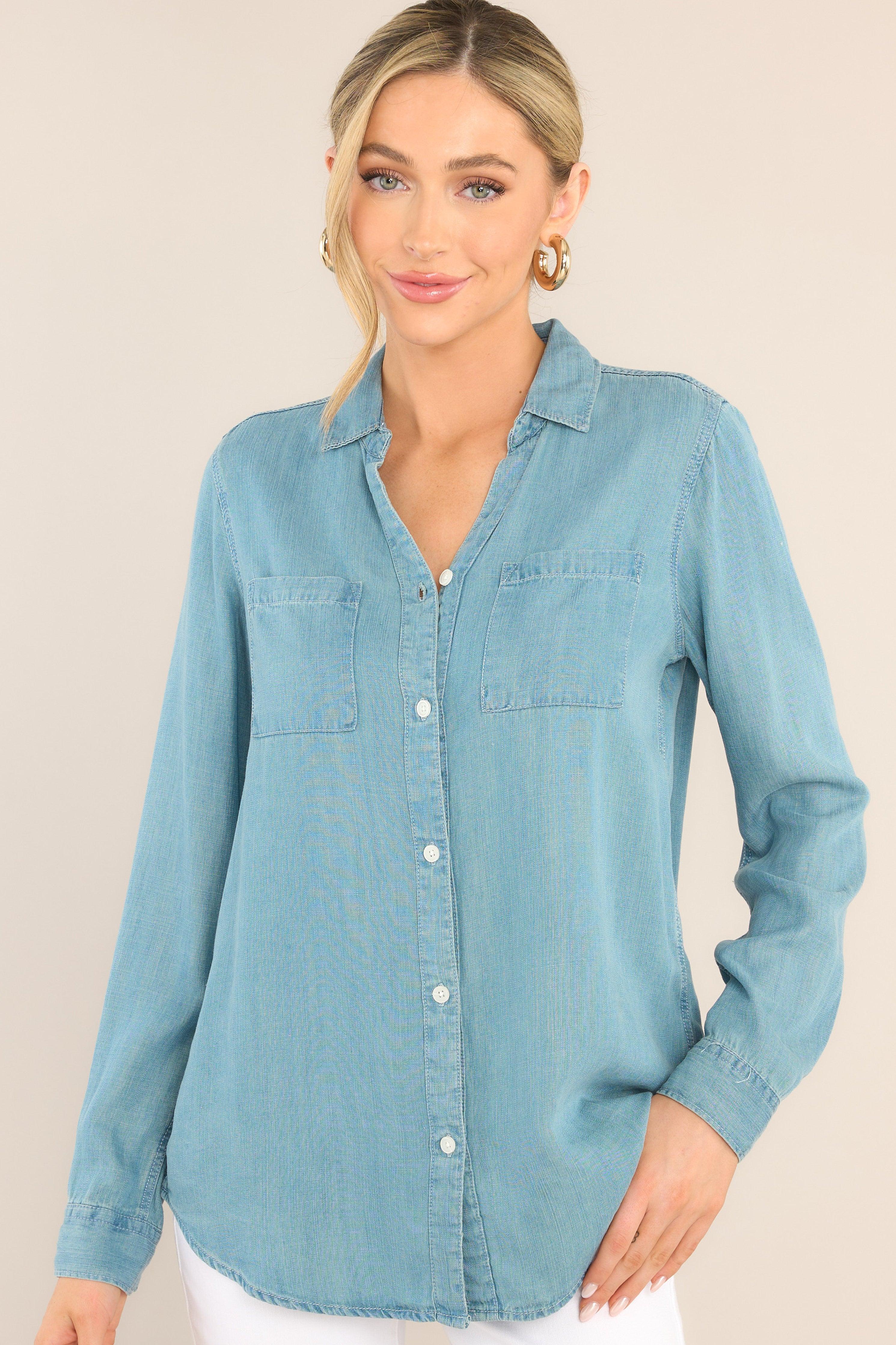 Thread & Supply Ginger Western Wash Chambray Top Blue Product Image