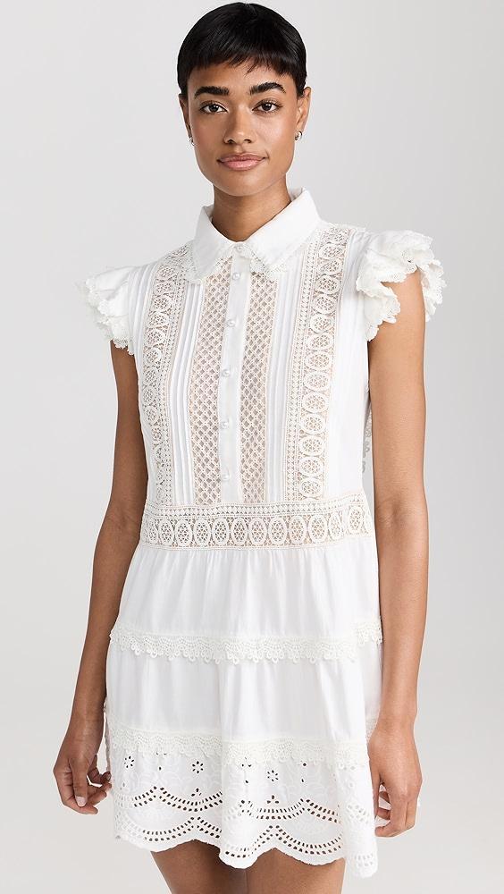 alice + olivia Meeko Embroidered Ruffle Sleeve Shirt Dress | Shopbop Product Image