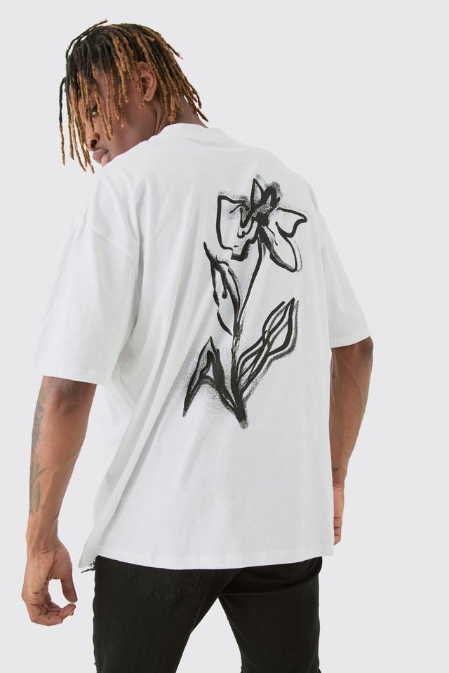 Tall Mono Floral Back Print T-shirt In White | boohooMAN USA Product Image