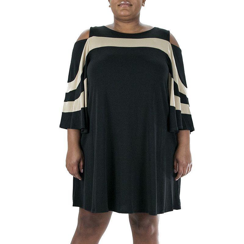 Plus Size Nina Leonard Cold-Shoulder Colorblock Sheath Dress, Womens product image