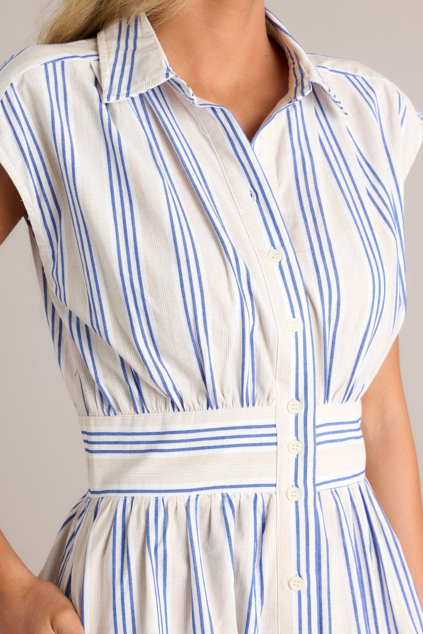 True Classic 100% Cotton Blue Stripe Midi Shirt Dress Product Image