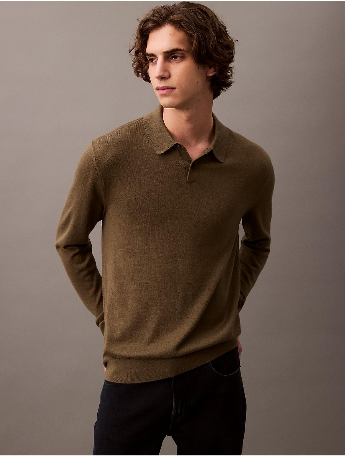 Calvin Klein Mens Extra Fine Merino Blend Polo Sweater - Black - M Product Image