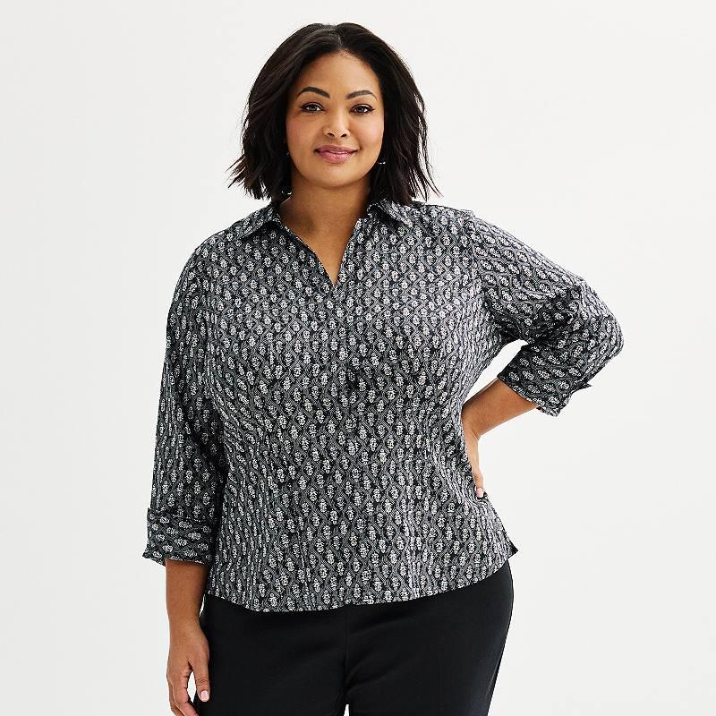 Plus Size Croft & Barrow Tailored Button Front Shirt, Womens Product Image