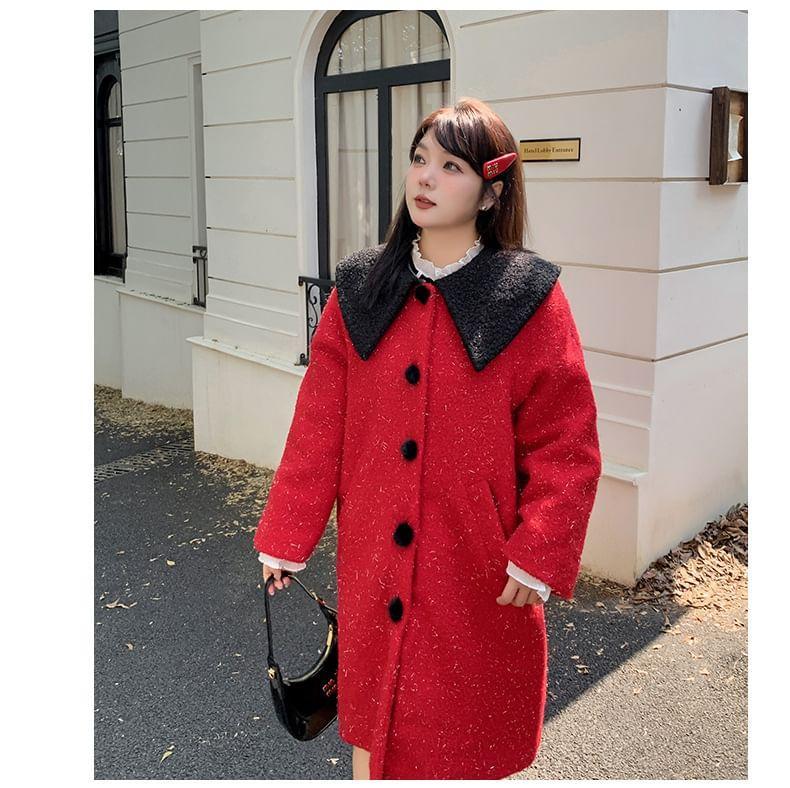 Plus Size Two Tone Long Single-Breasted Coat Product Image