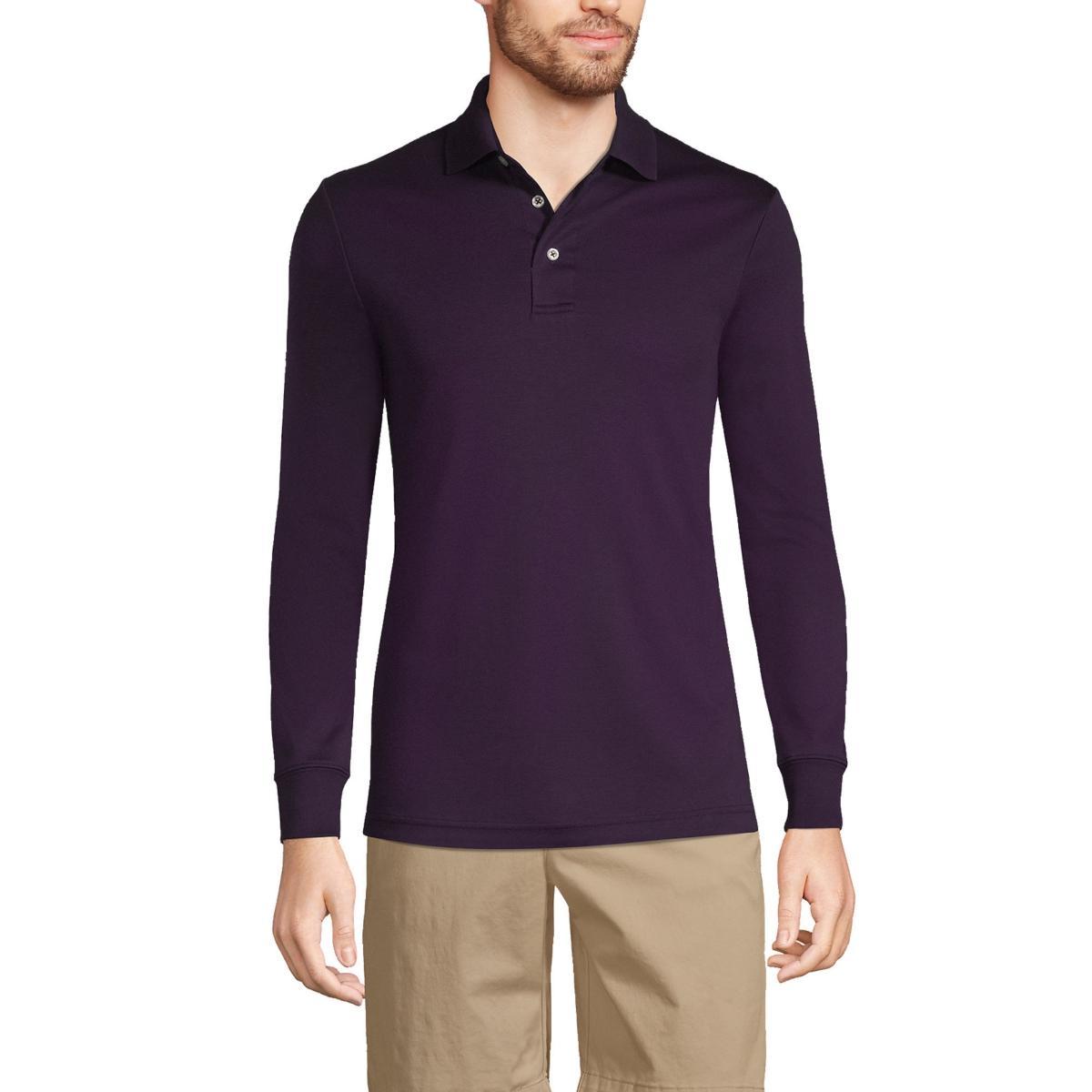 Lands End Mens Big & Tall Long Sleeve Supima Interlock Polo Shirt Product Image