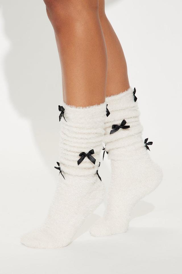 Fuzzy Bow Socks - Ivory Product Image