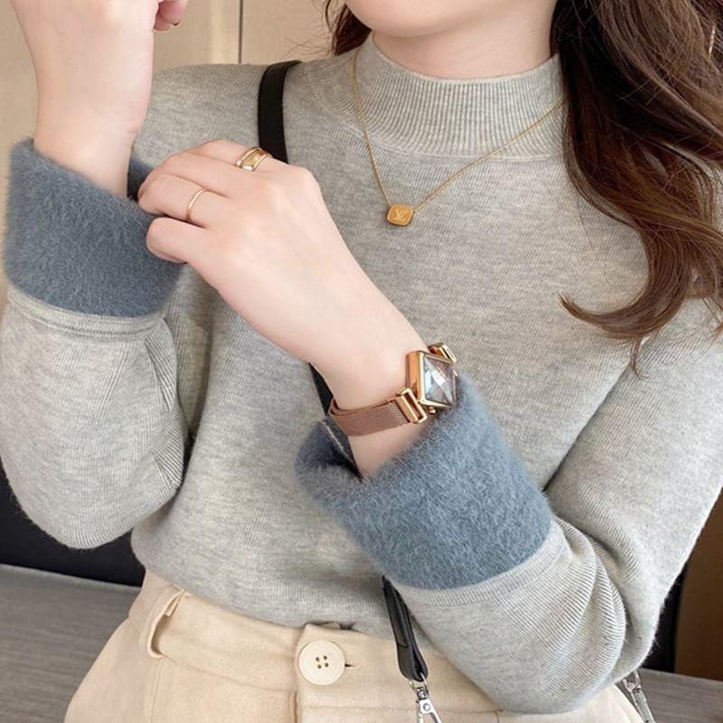 Long-Sleeve Mock-Turtleneck Fleece-Lined Top Product Image