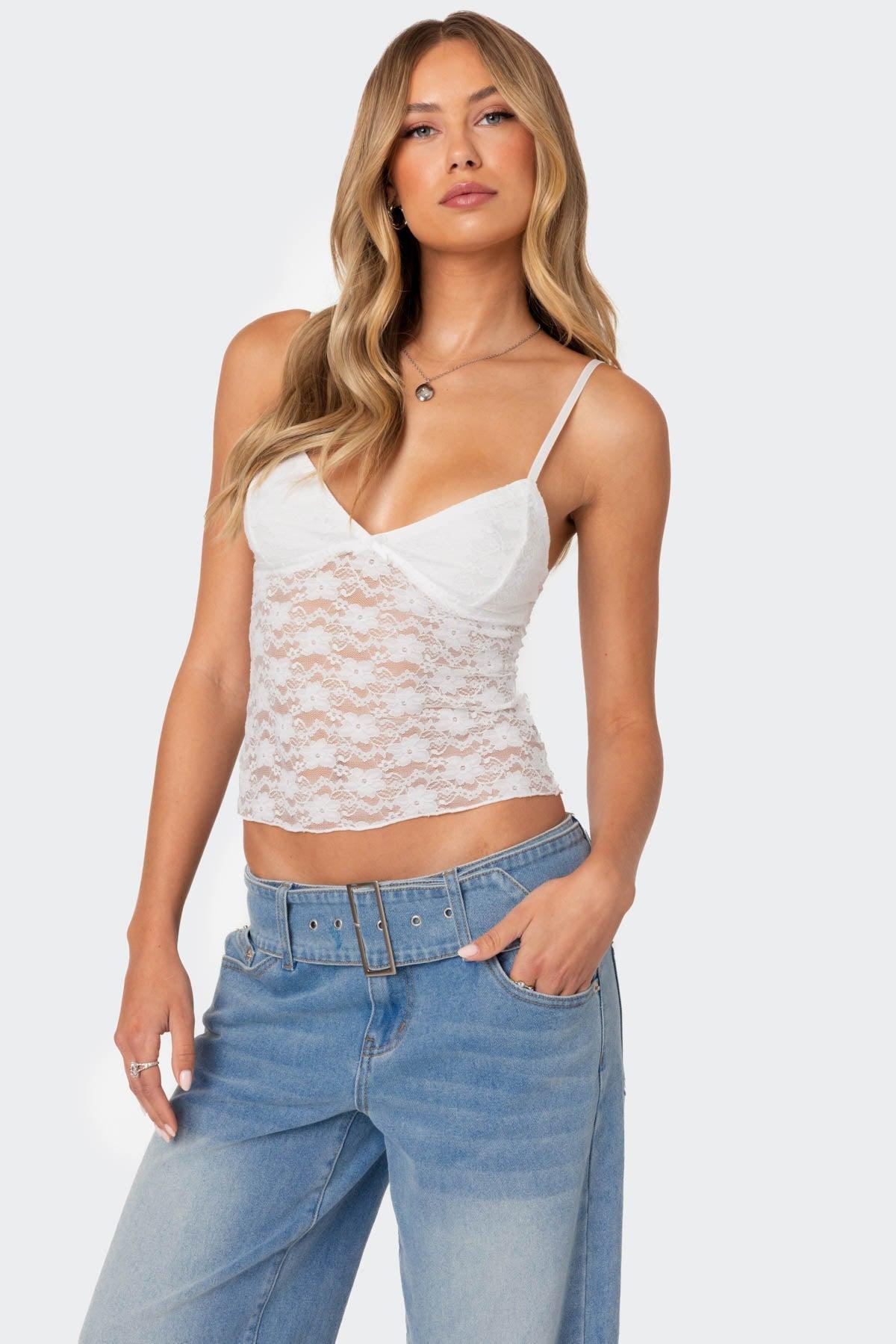 Eira Sheer Lace Tank Top Product Image