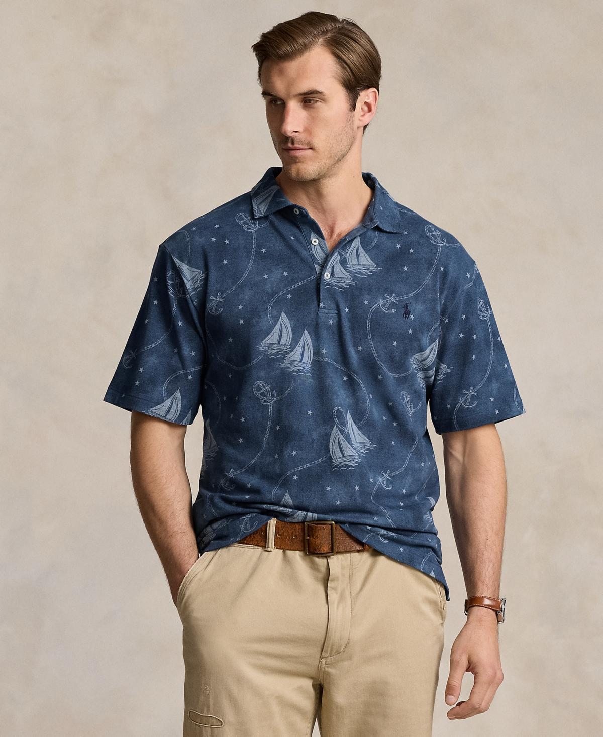 Polo Ralph Lauren Mens Big & Tall Nautical Mesh Polo Shirt - Oceans Voyage Product Image