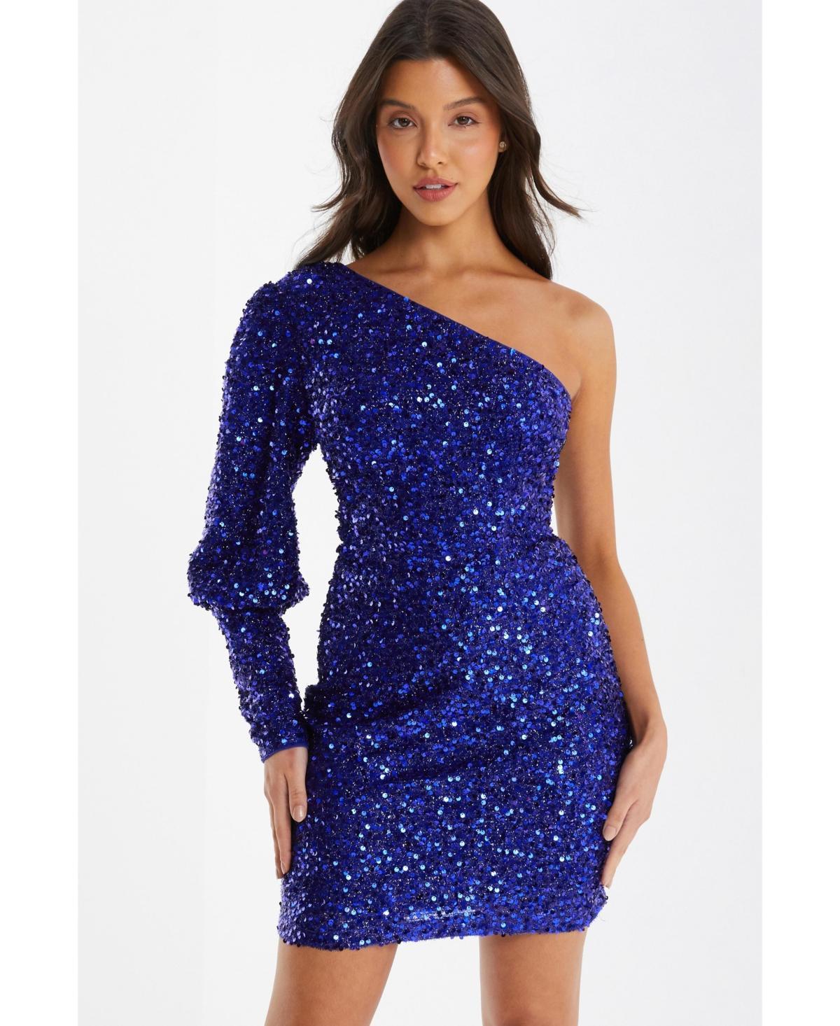 Quiz Womens One-Shoulder Sequin Bodycon Dress Product Image