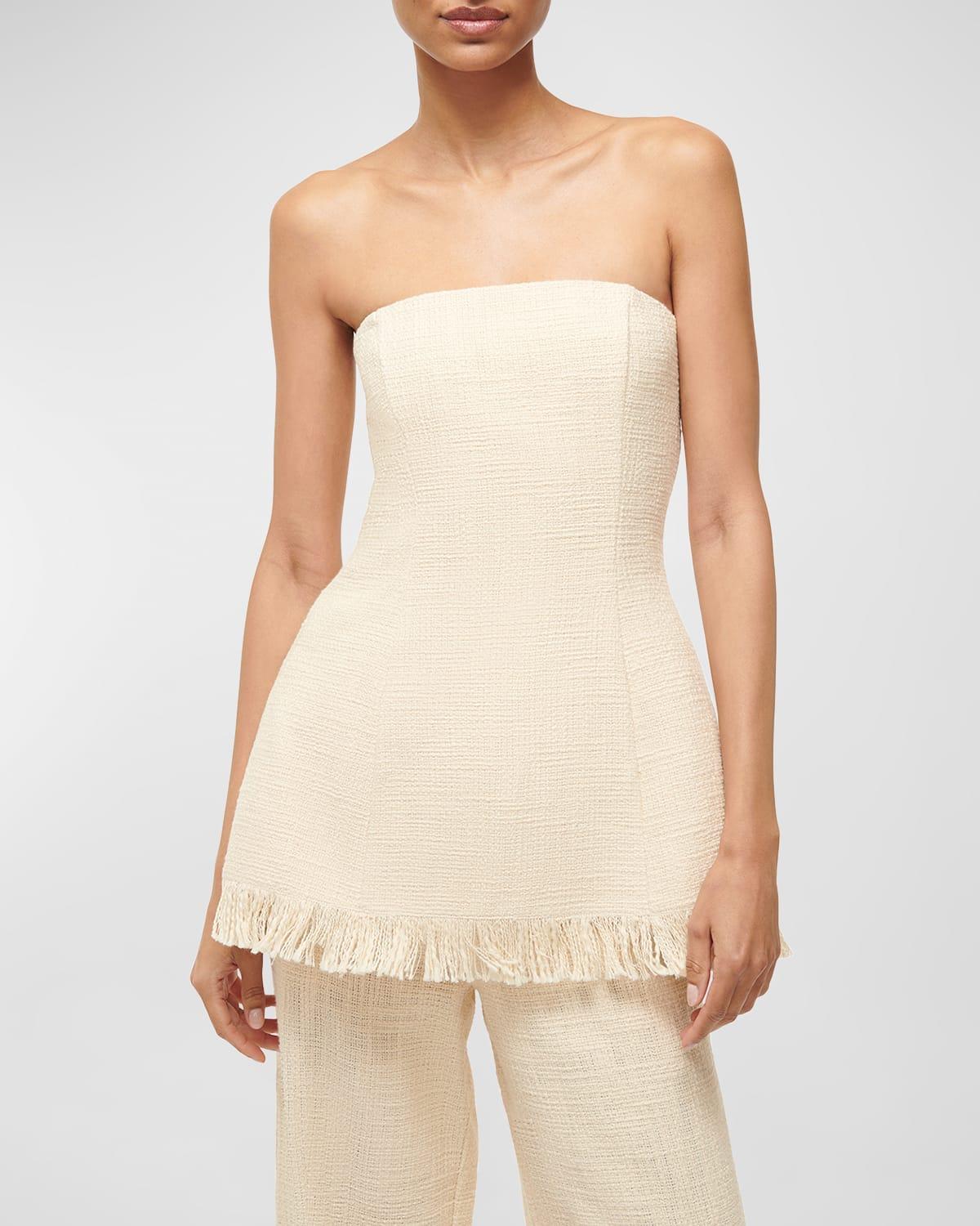 Silvia Strapless Frayed-Edge Textured Cotton Top Product Image