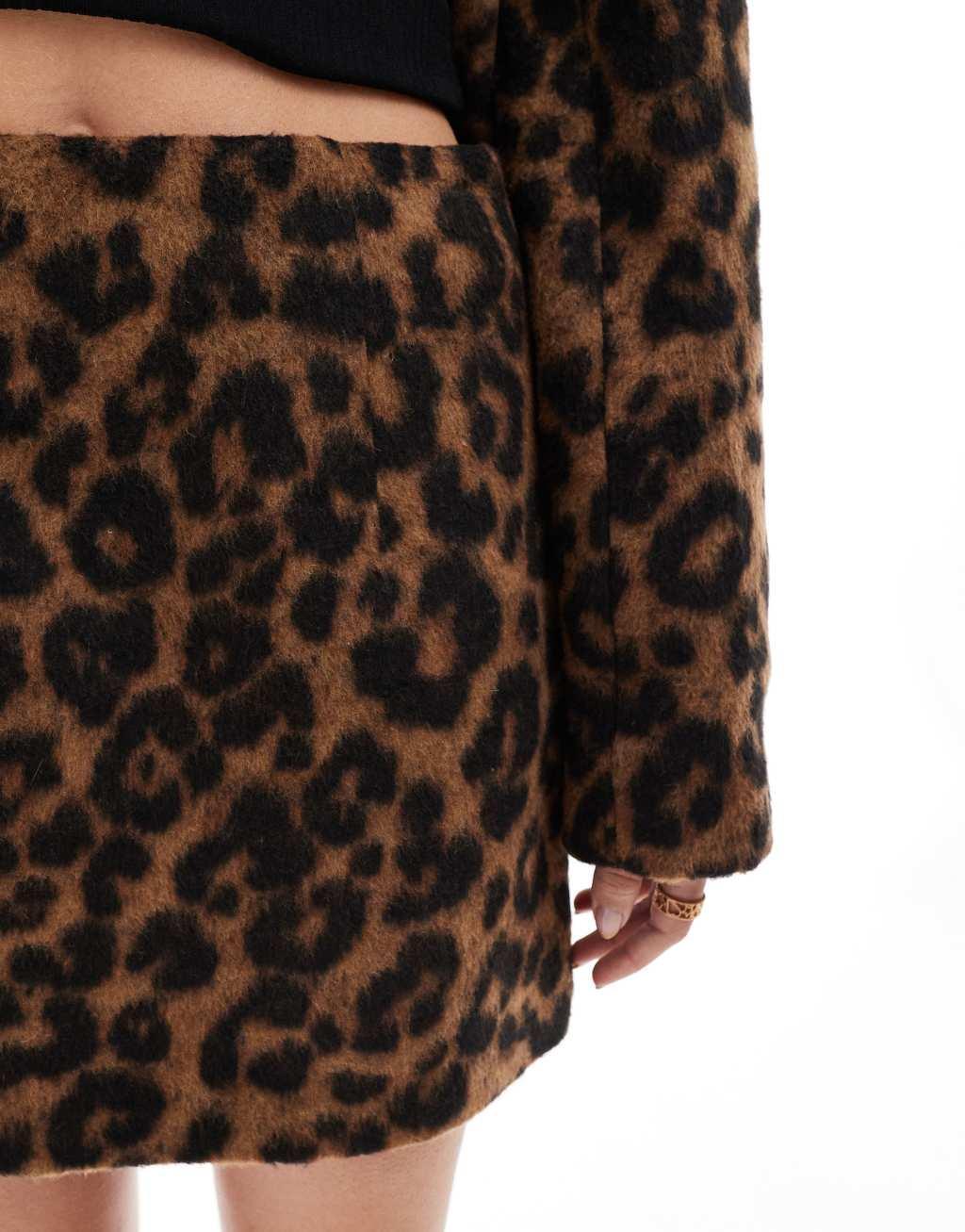 ASOS DESIGN tailored a-line mini skirt in brushed leopard Product Image