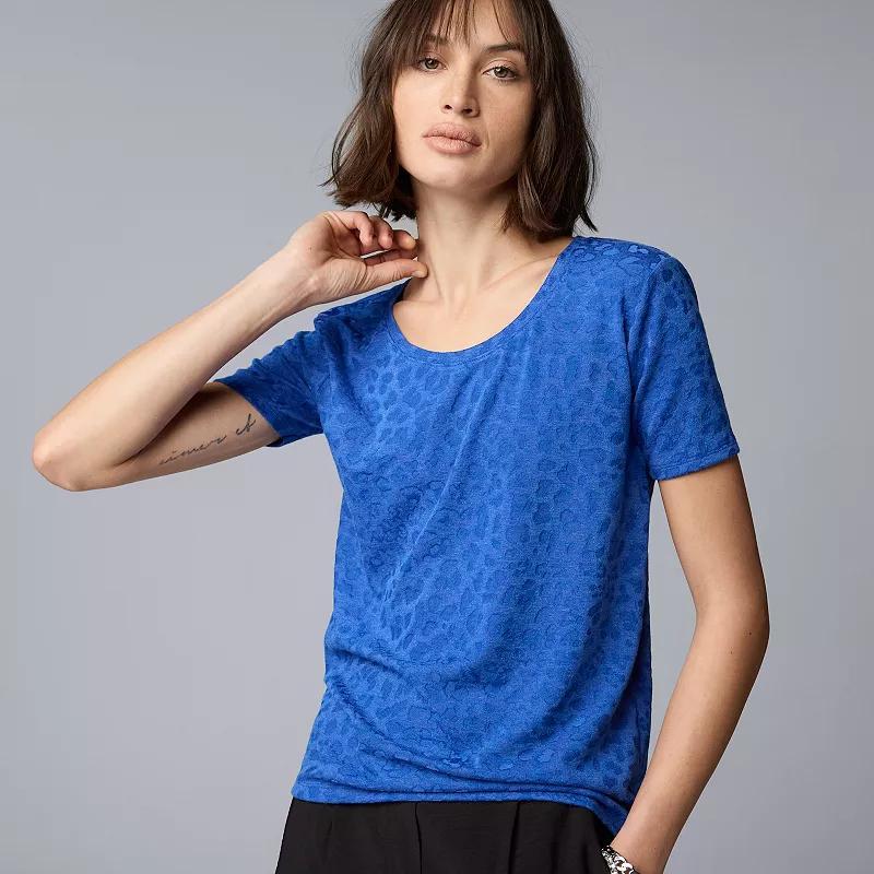 Womens Simply Vera Vera Wang Short Sleeve Relaxed Core Tee Bright Blue Grey Product Image