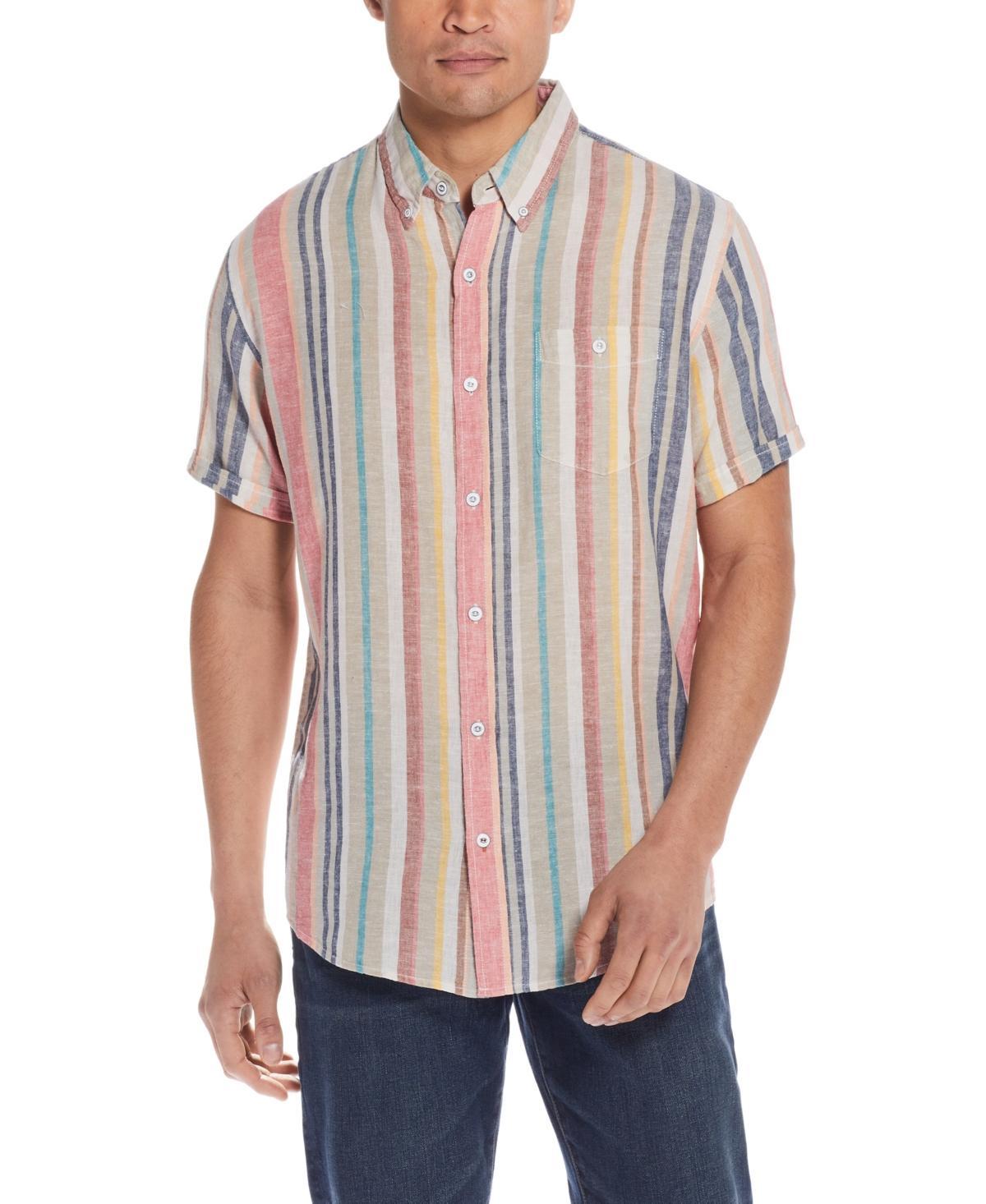 Weatherproof Vintage Mens Linen Cotton Striped Short Sleeve Button Down Shirt Product Image