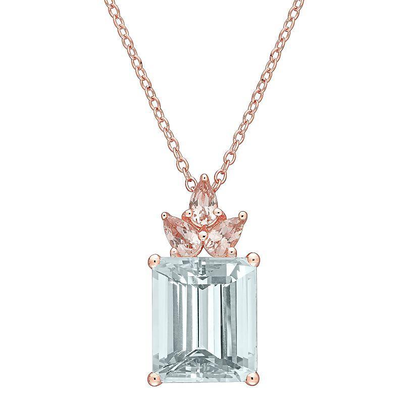 Sterling Silver Ice Blue Aquamarine & Morganite Pendant Necklace, Womens Silver Tone Product Image