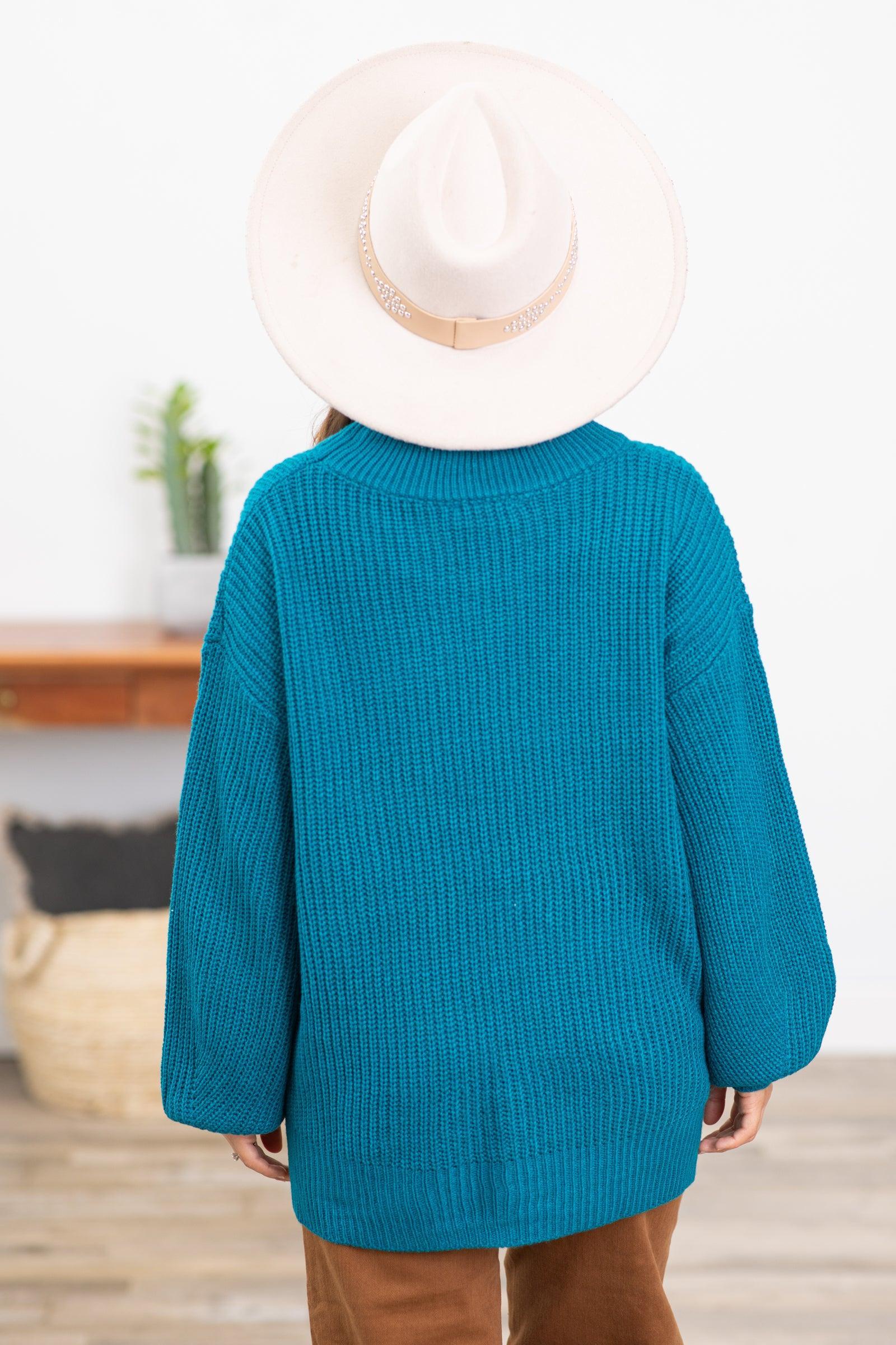 Teal Ribbed Drop Shoulder Slouchy Sweater Product Image