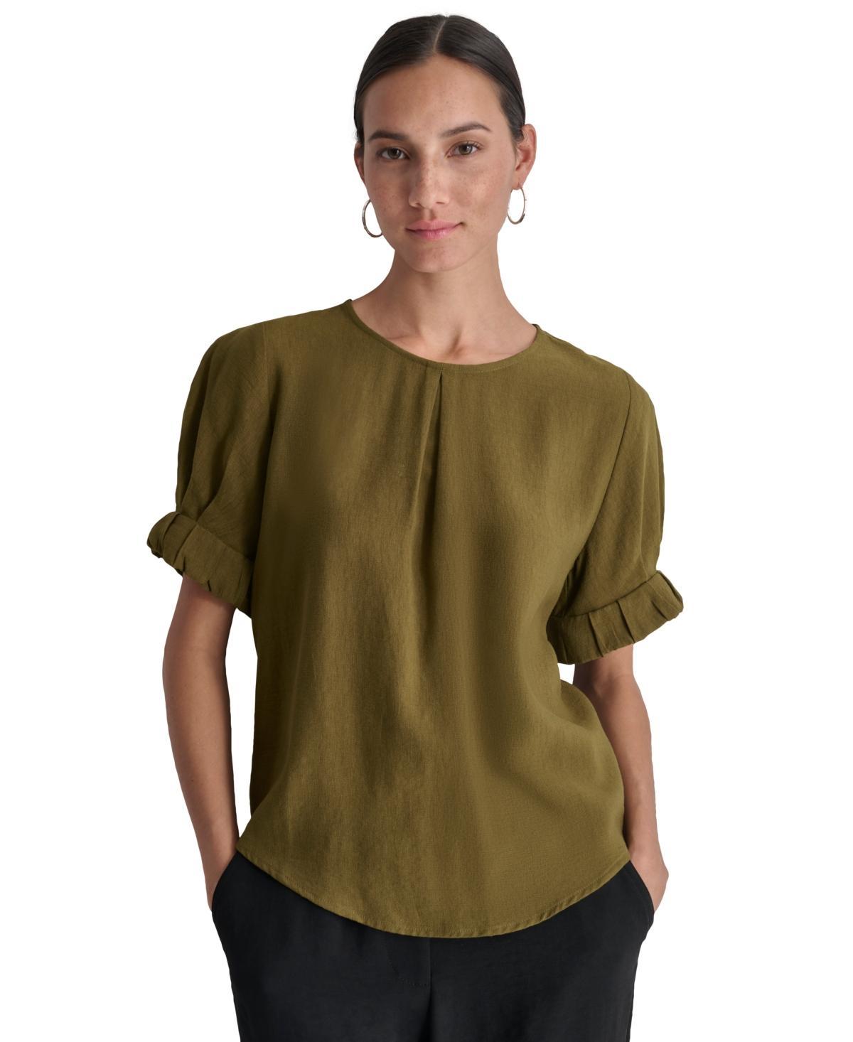 Dkny Womens Puff-Sleeve Pleated Blouse Product Image